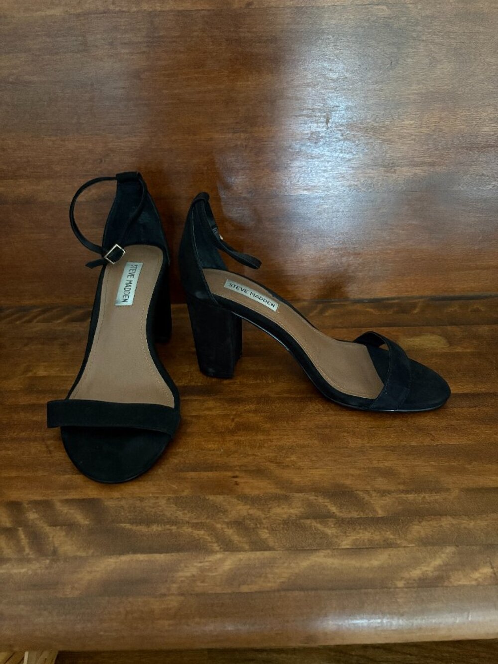 Steve Madden Black Suede Block Heel Ankle Strap Sandals Party Cocktail Chic 8.5W
